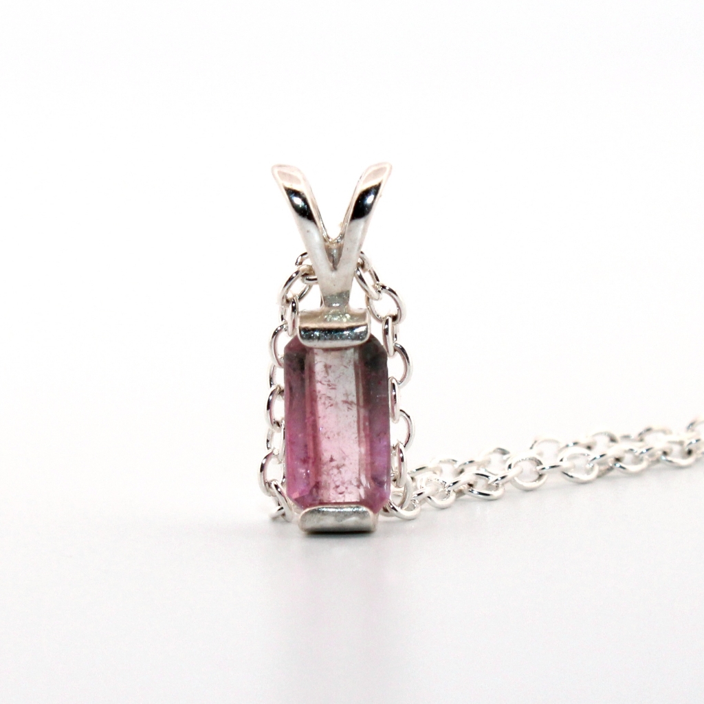 Natural BiColored Tourmaline Sterling Silver Necklace Nt75